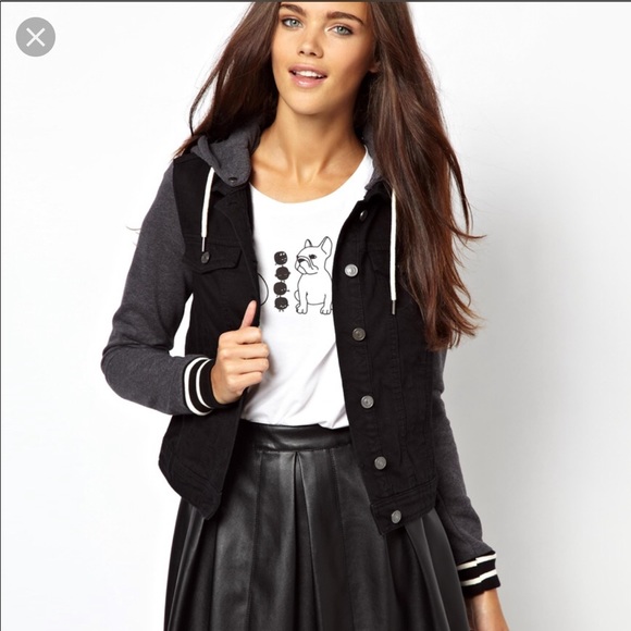 jean jacket with jersey sleeves